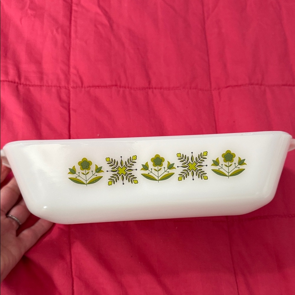 Vintage Anchor Hocking Casserole with Green Floral Motif